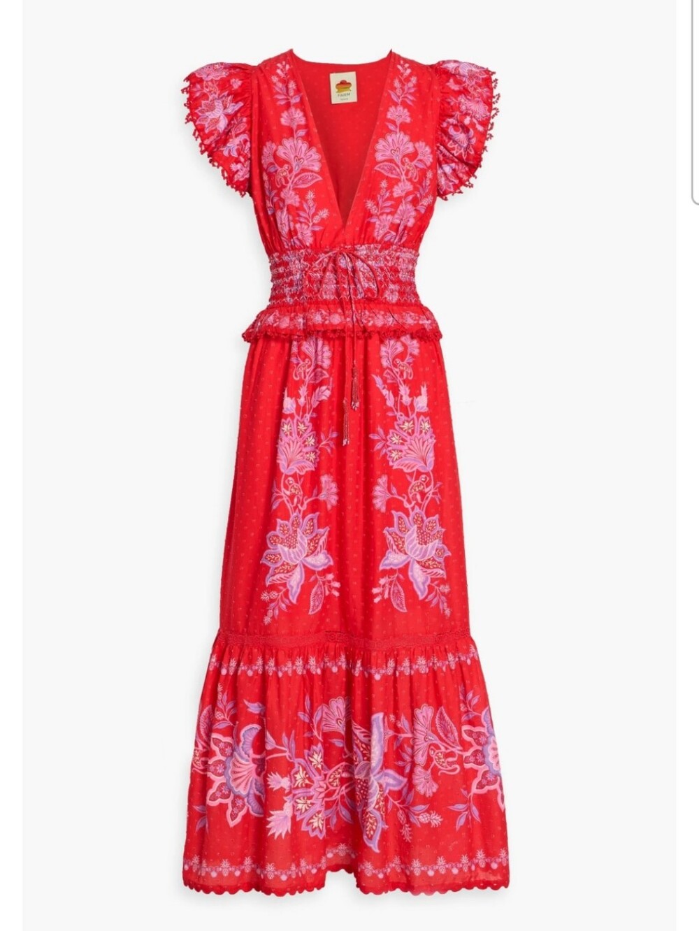 Farm Rio Floral Print Swiss Dot Cotton Voile Maxi Dress XS - Picture 2 of 8